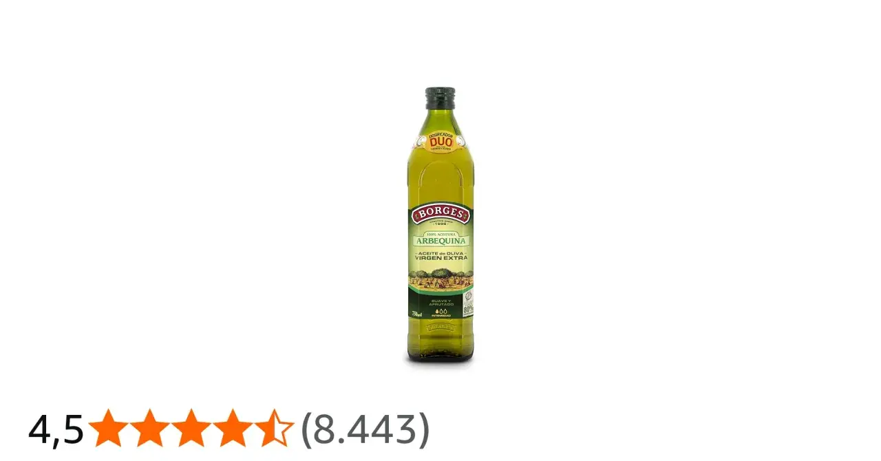 Aceite de oliva Borges Arbequina, 100% virgen extra. ¿Cual es el aceite de oliva mas suave? Este es suave y afrutado, ideal para cocinar y aliñar.